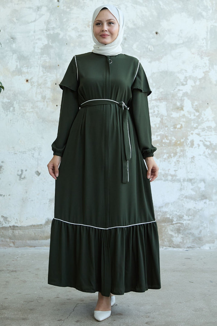 MDS Women Sleeveless Detailed Biyeli Khaki Abaya - Santa Cruz