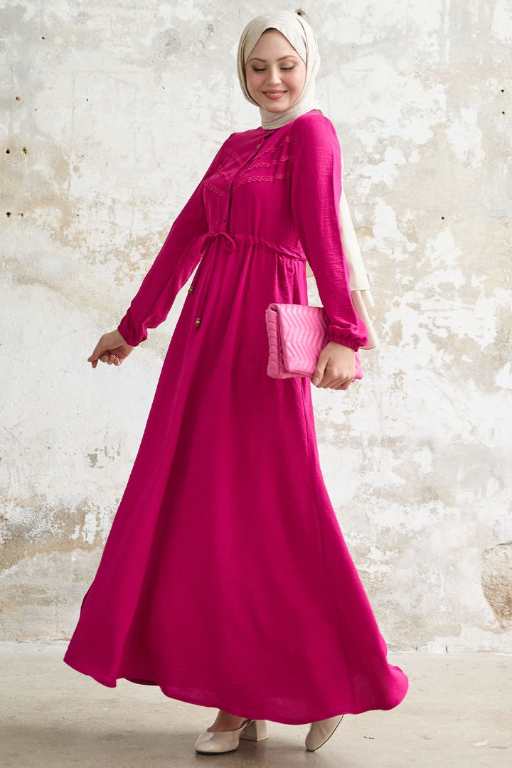 MDS Women Lace Detail Fuchsia A-line Dress - Ewing