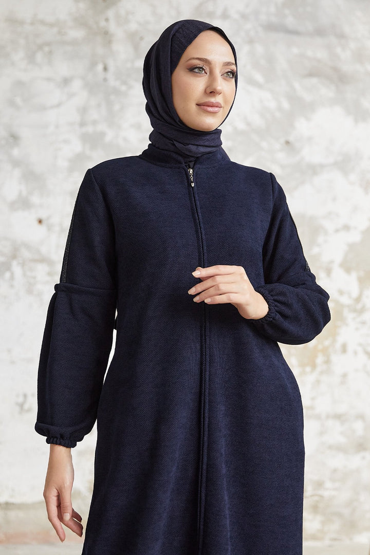 MDS Women Eleni Collar Button Detail Abaya - Navy - Catemaco