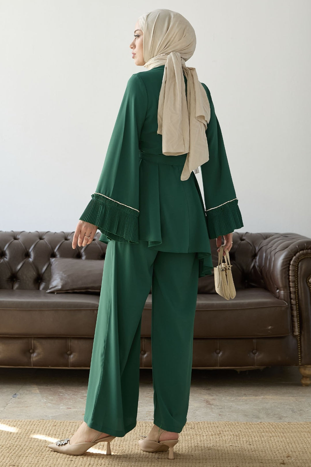 MDS Women Armchair Belted Two Piece Set - Emerald Green - Graz