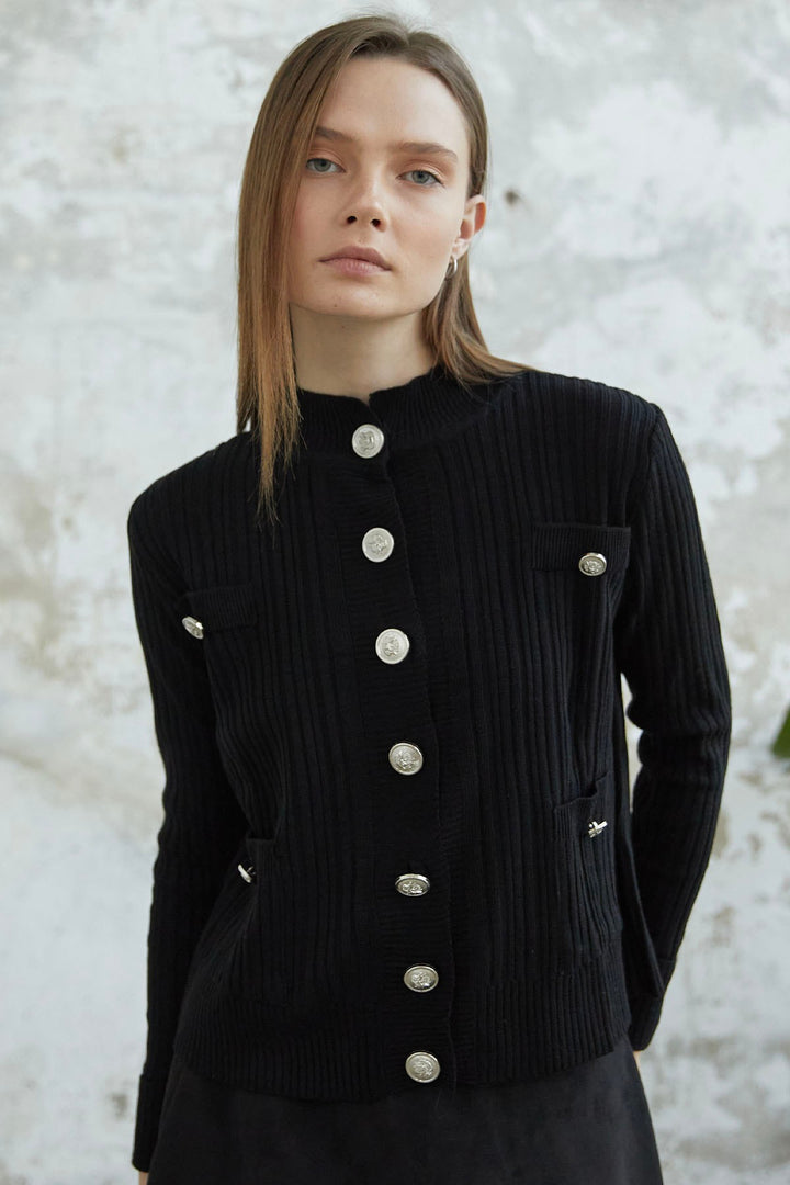 MDS Women Navy Buttoned Short Cardigan - Black - Salzburg