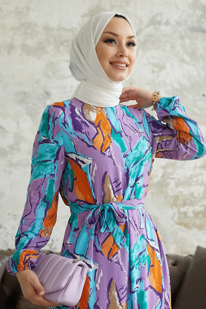 MDS Women Lerina Marbled Belted Dress - Purple - Brighton