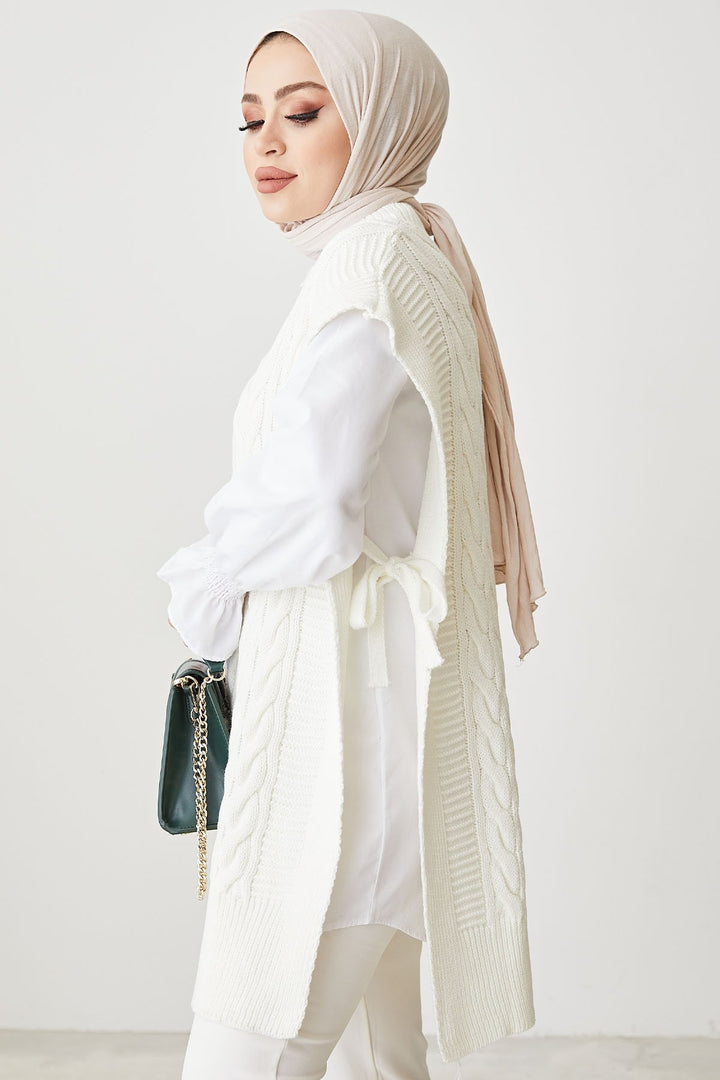 MDS Women Side-Tied Knit Sweater - White - Texcoco