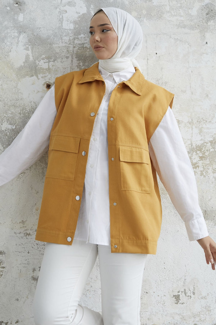 MDS Women Cover Pocket Gabardine Vest - Mustard - Lakewood