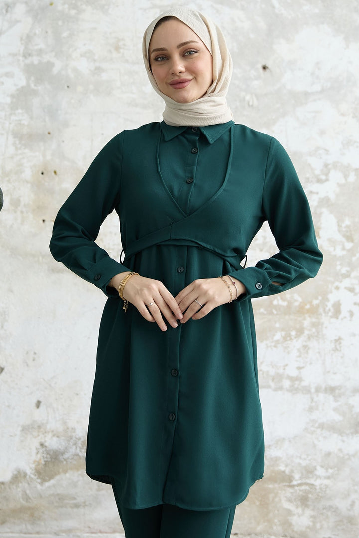MDS Women Front Tie Two Piece Set - Emerald Green - Grapevine