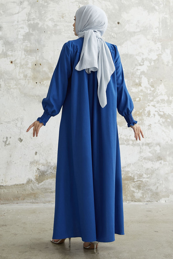 MDS Women Gathered Front Dress with Ruffles - Sapphire Blue - Pokrov