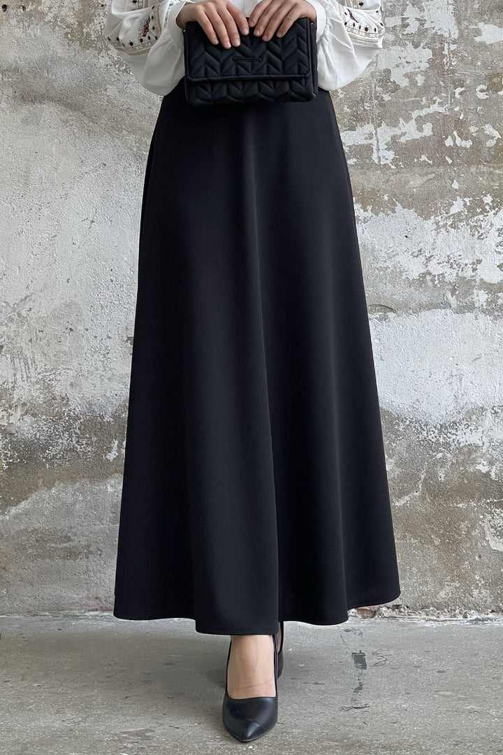 MDS Women Double Knit Fabric Skirt - Black - Noblesville