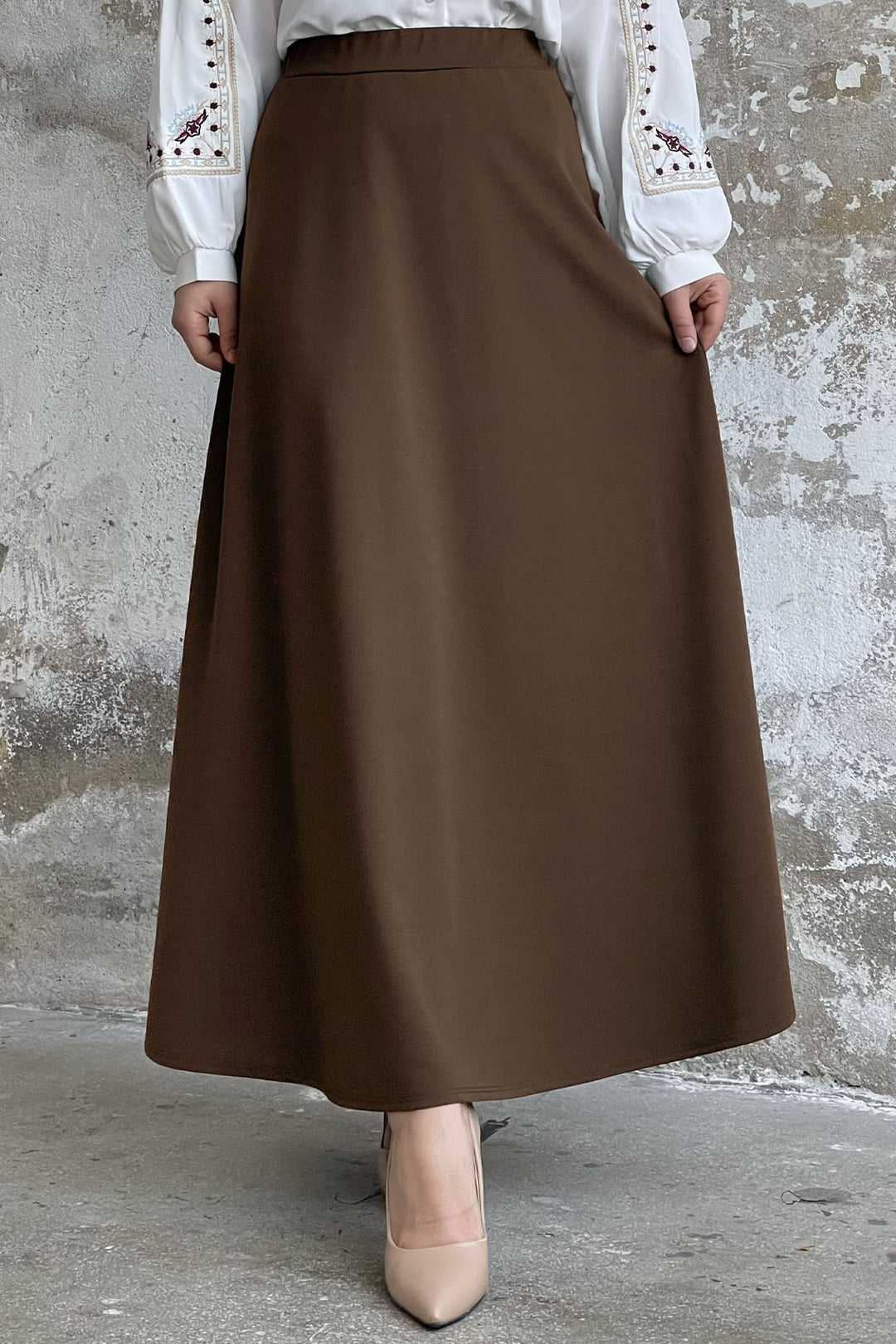 MDS Women Double Knit Fabric Skirt - Bitter Brown - Warendorf