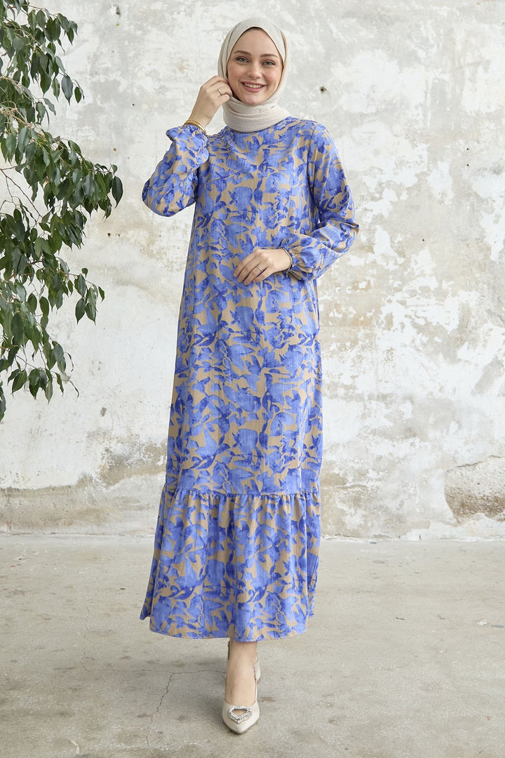 MDS Women Lily Patterned Waffle Dress - Saxe Blue - Vich