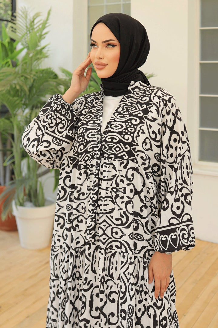 MDS Women Patterned Loose Ethnic Black Viscose Dress - Fort Smith