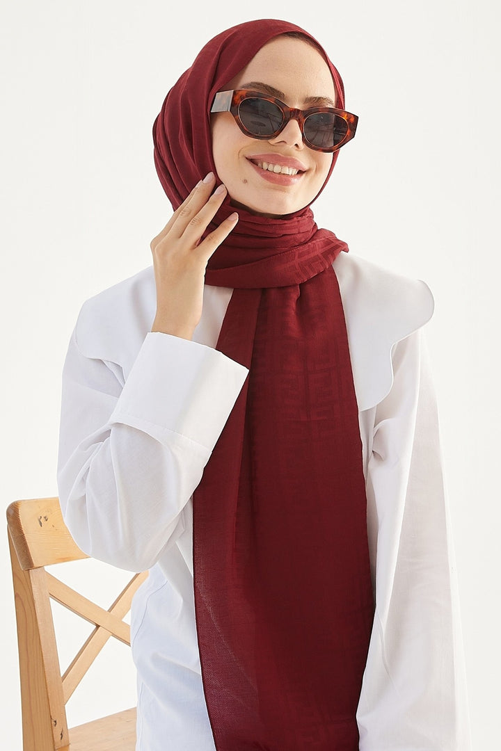 MDS Women Handwoven Jacquard Cotton Scarf - Burgundy - Southfield