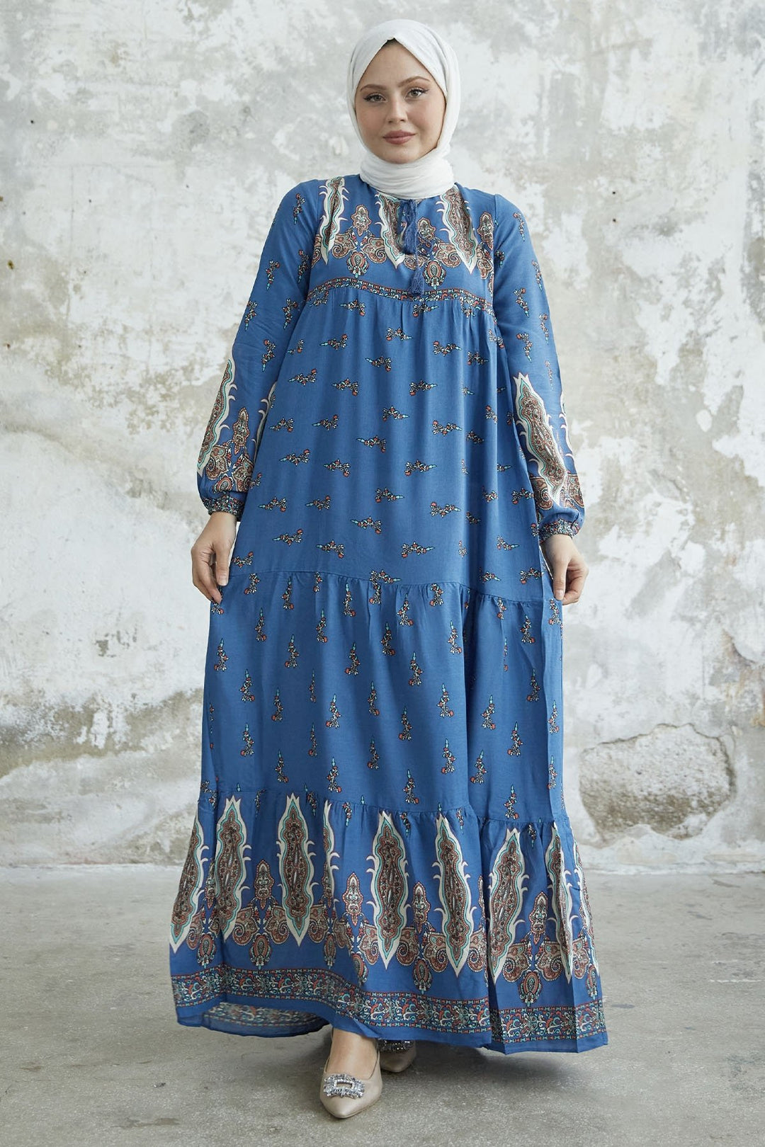 MDS Women Viscose Dress with Tie Collar Pattern - Indigo - Florence-Graham