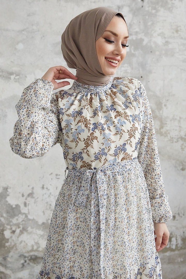 MDS Women Nessa Flower Belted Chiffon Dress - Blue - Câmara de Lobos