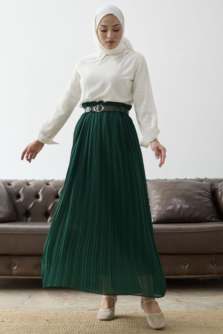MDS Women Ruched Waist Chiffon Skirt - Emerald Green - Cheltenham