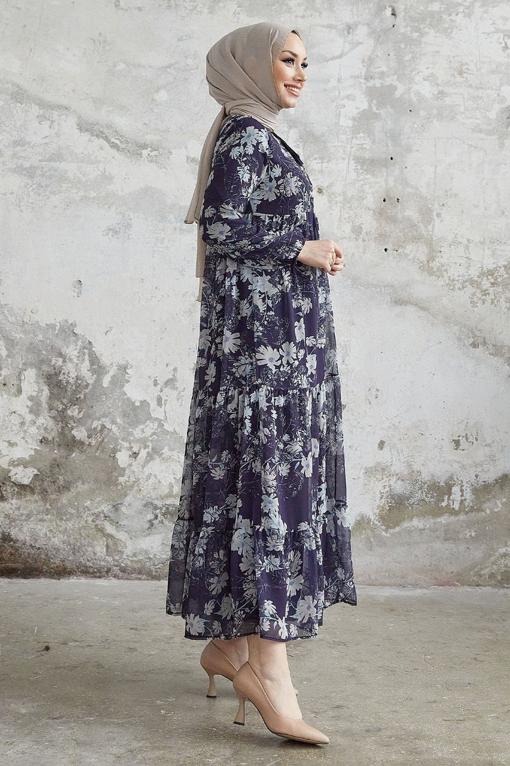 MDS Women Neda Flower Detailed Chiffon Dress - Dark Navy - Lancaster