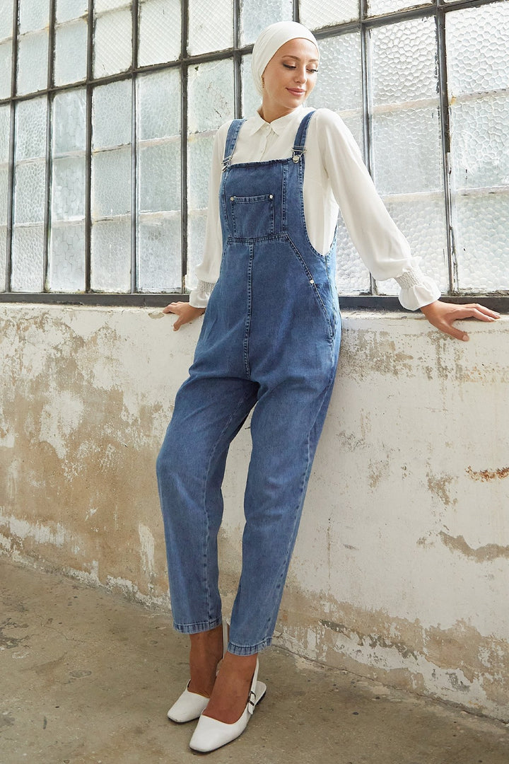 MDS Women Front Pocket Detailed Overalls - Blue - La Rochelle