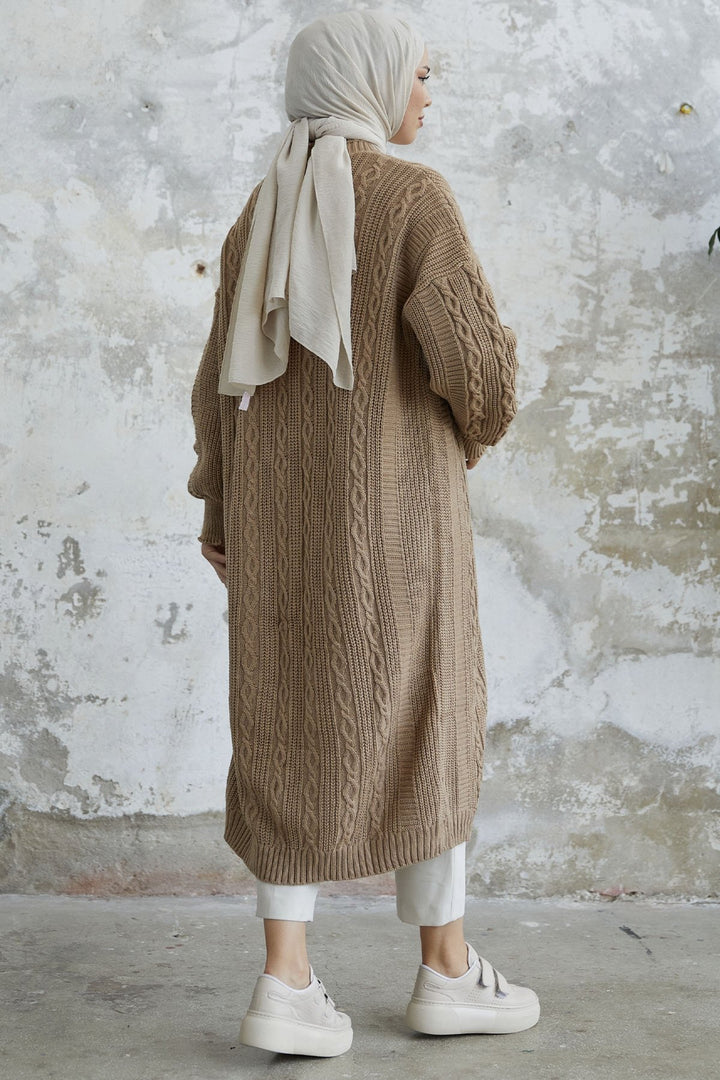 MDS Women Molly Chain Pattern Knit Cardigan - Camel - Leavenworth