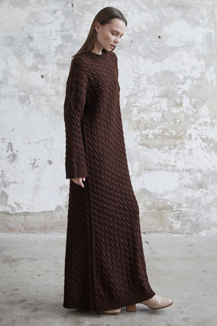 MDS Women Everly Knitted Patterned Sweater Dress - Dark Brown - Nordhausen