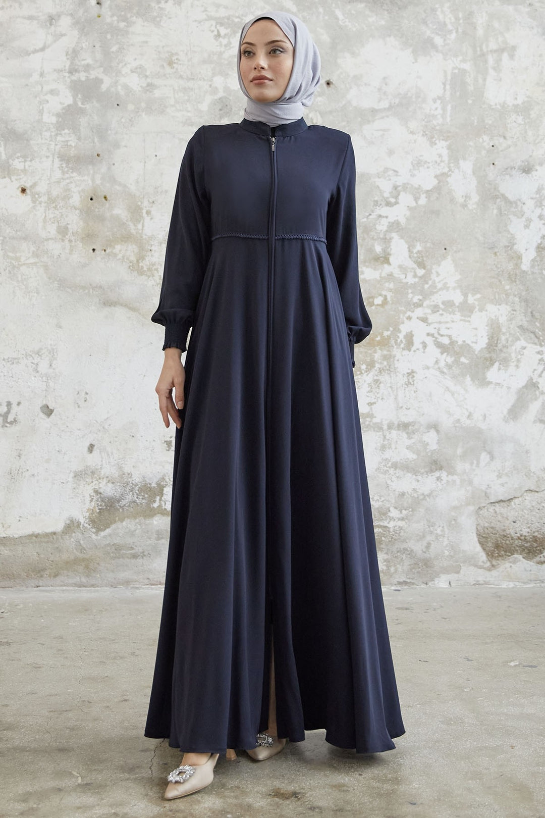 MDS Women Guipure Crepe Mevlana Cloak - Navy Blue - Batumi