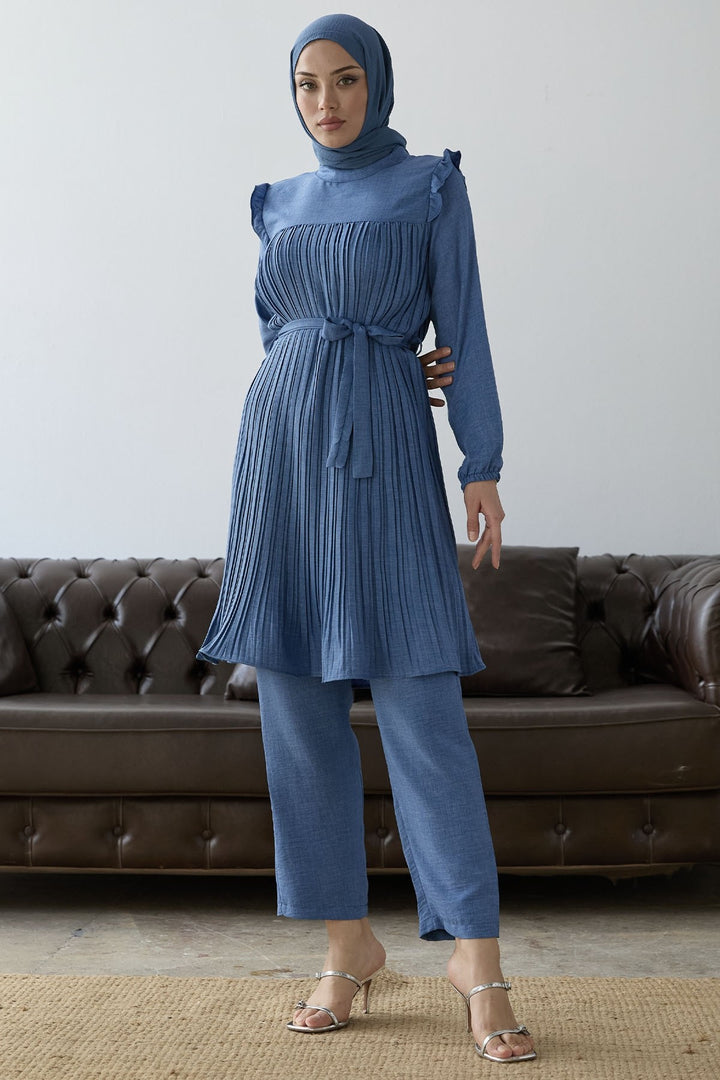 MDS Women Front Pleated Ruffle Detail Set - Indigo - Baltimore