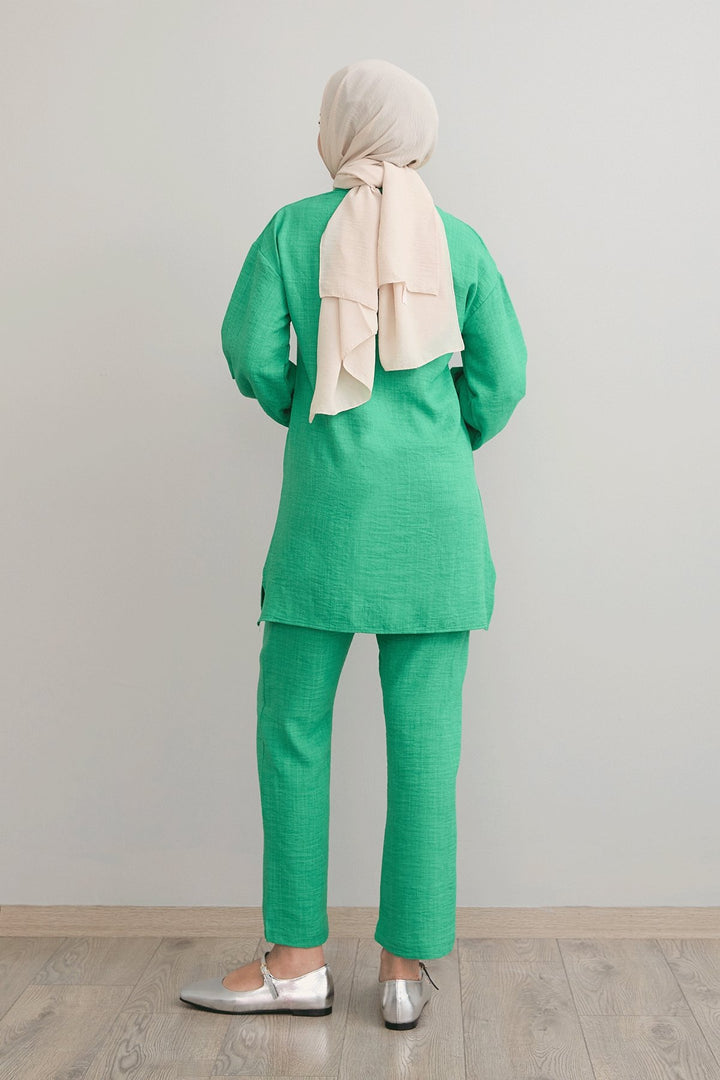 MDS Women Leaf Stone Processing Green Linen Set - Berdiansk