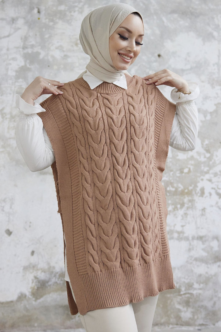 MDS Women Side Tie Knit Sweater - Camel - Barking