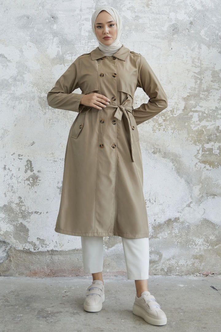 MDS Women Evelina Double Button Detail Trench Coat - Beige - Bristol