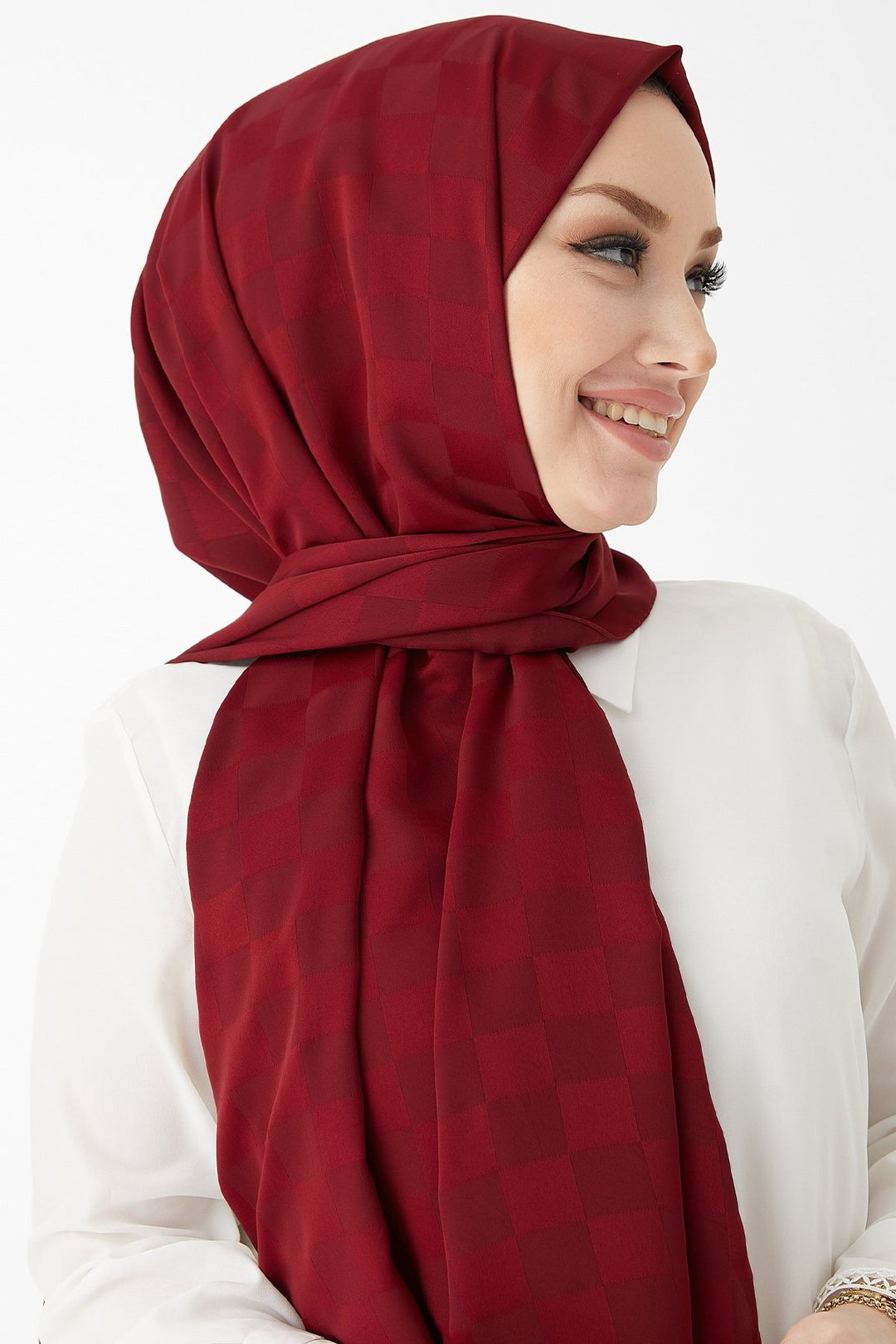 MDS Women Maura Lady Pattern Silky Jacquard Shawl - Burgundy - Youngstown
