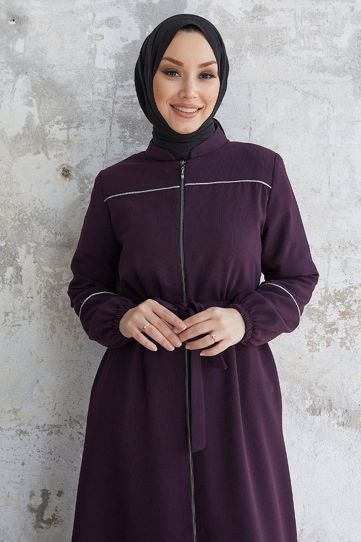 MDS Women Milena Embroidered Detail Belted Abaya - Purple - Huntington Station