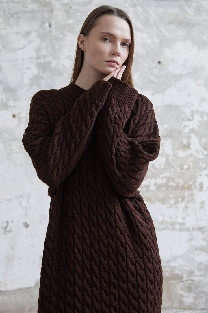 MDS Women Everly Knitted Patterned Sweater Dress - Dark Brown - Nordhausen