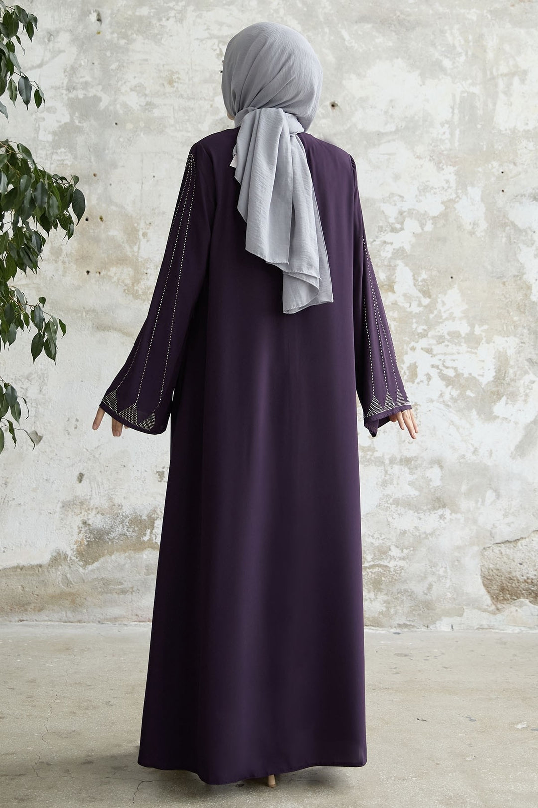 MDS Women Stone Embellished Wide Sleeve Ferace - Purple - Maple Grove