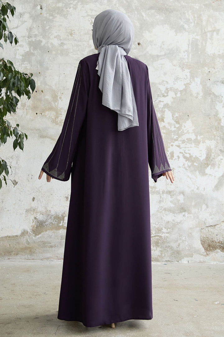 MDS Women Stone Embellished Wide Sleeve Ferace - Purple - Maple Grove