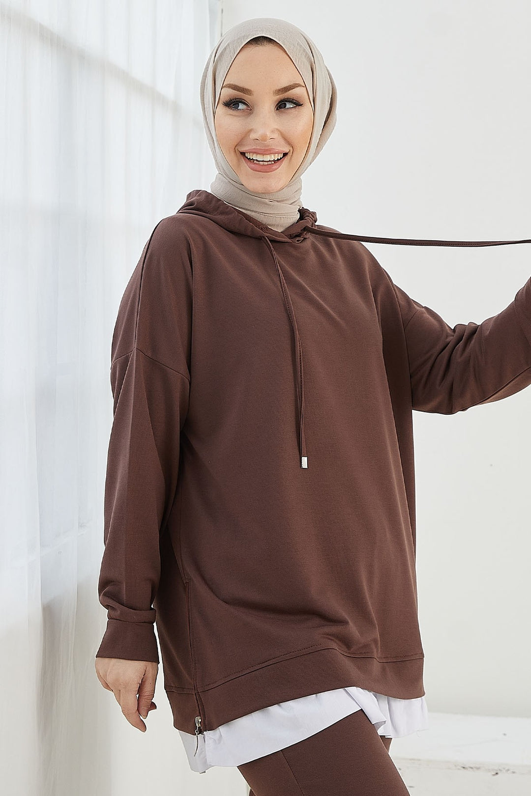 MDS Women Losya Sides Zippered Hooded Two Piece Set - Bitter Brown - Bountiful