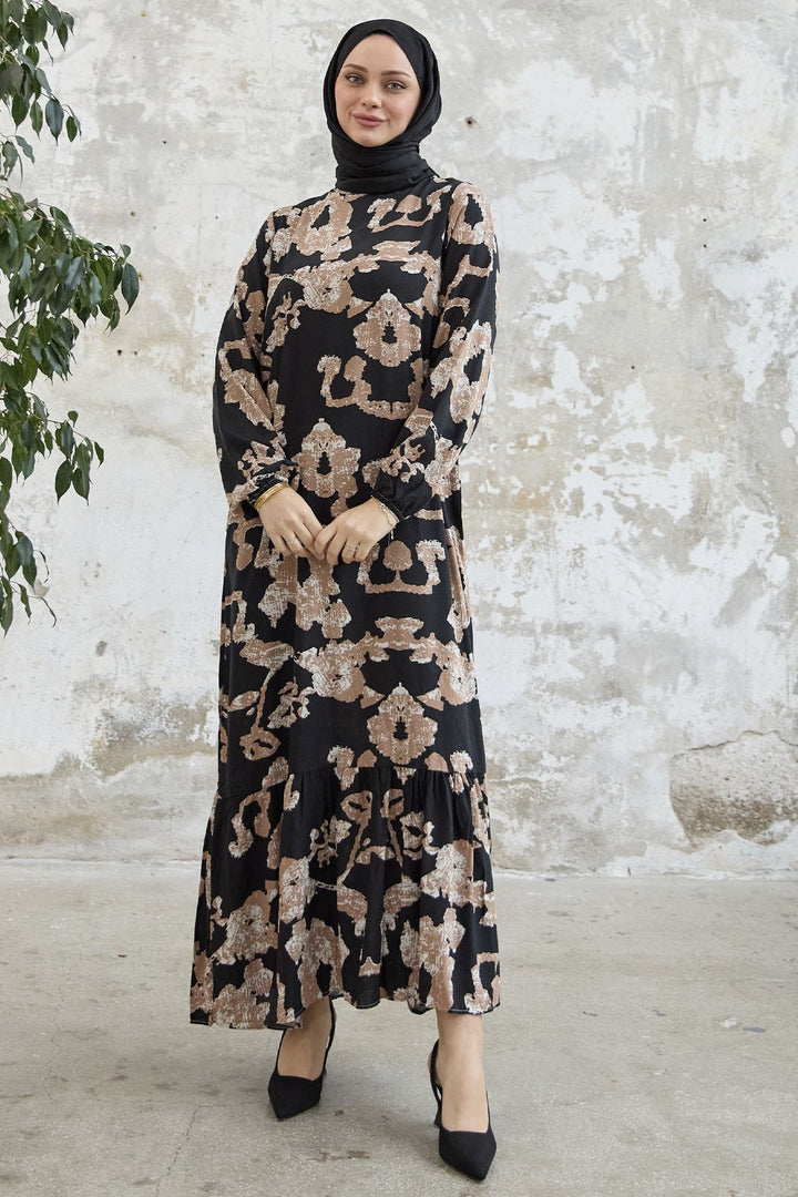 MDS Women Abstract Patterned Viscose Dress - Black - Thornton Heath