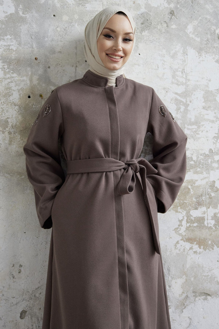 MDS Women Nomira Stone Detail Belted Coat - Milky Coffee - Billerica