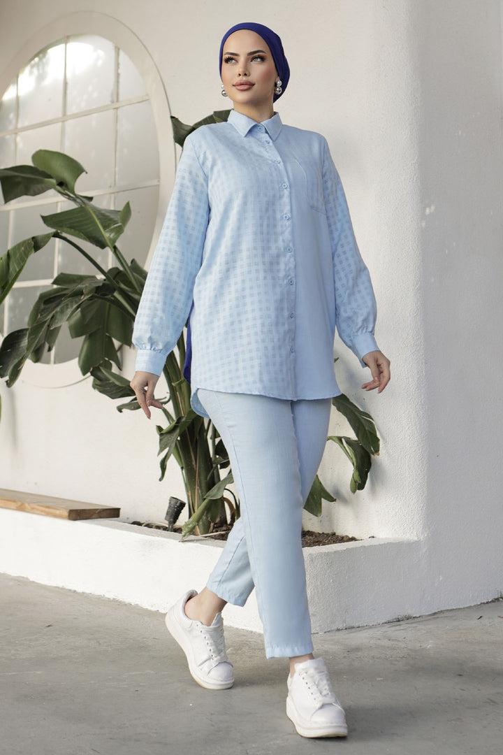 MDS Women Movra Petite Detail Shirt Set - Baby Blue - Ferizaj