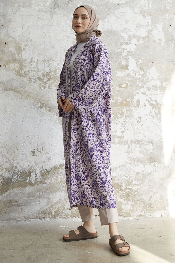 MDS Women Spiral Patterned Long Kimono - Purple - Brixton