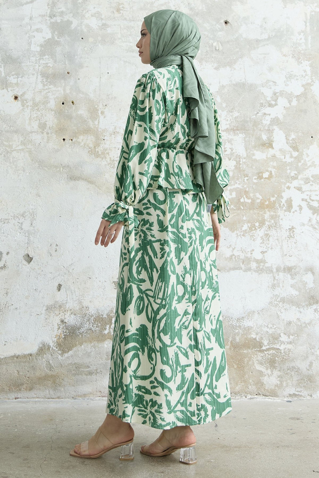 MDS Women Sleeve Tied Patterned Skirt Suit - Green - Houghton le Spring