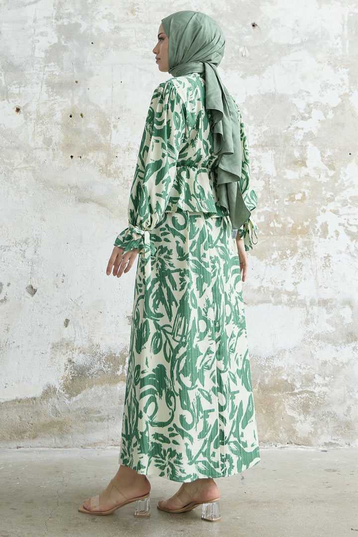 MDS Women Sleeve Tied Patterned Skirt Suit - Green - Houghton le Spring