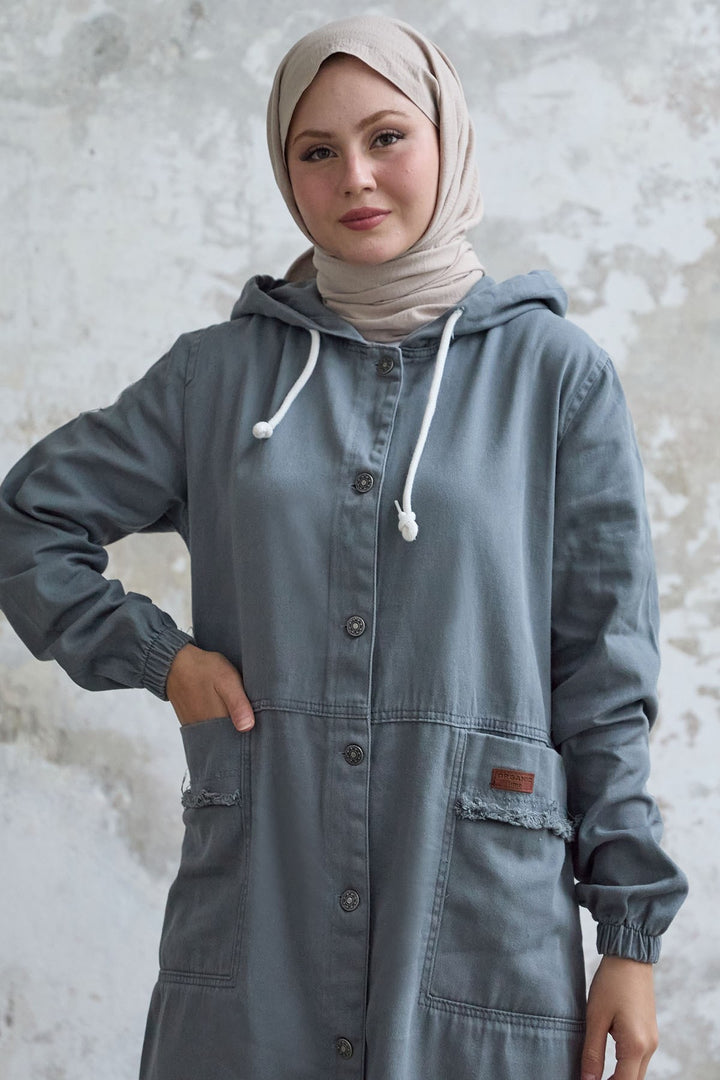 MDS Women Armored Pocketed Gabardine Gray Coat - Yeovil