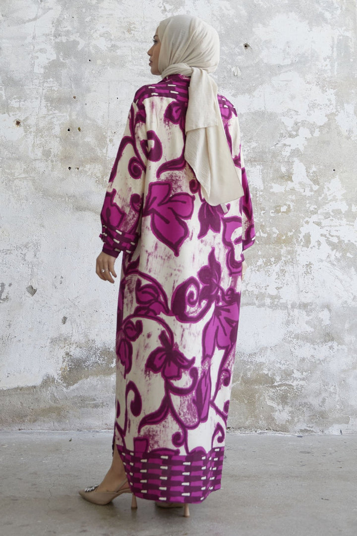 MDS Women Shirt Collar Patterned Viscose Dress - Fuchsia - Salisbury