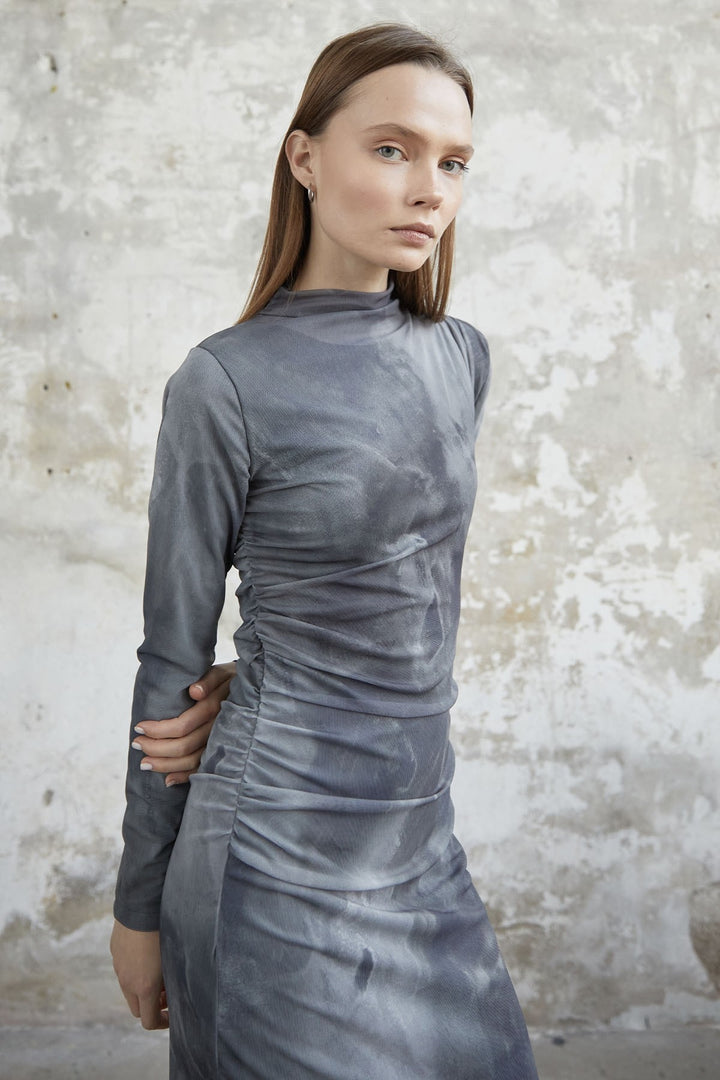 MDS Women Batik Pattern Tulle Dress - Gray - Cantù