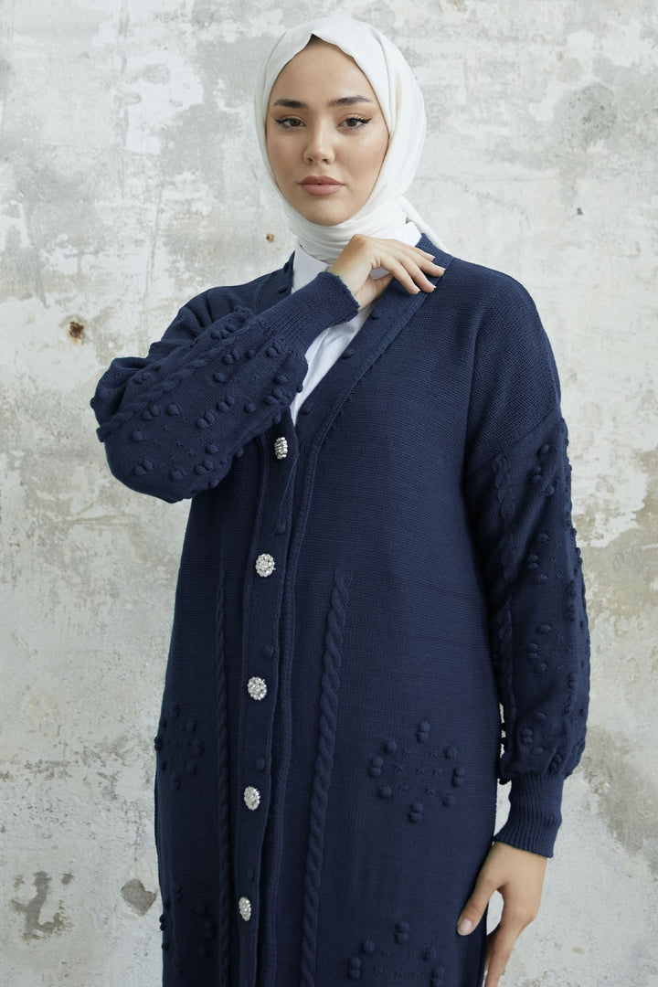 MDS Women Lomira Stone Button Detailed Knit Cardigan - Indigo - Veenendaal