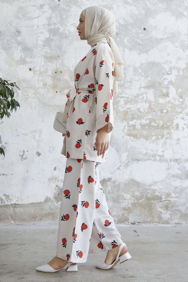 MDS Women Lemon Patterned Kimono Set - Red - Middletown