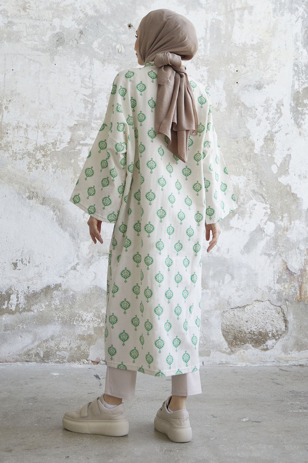 MDS Women Ethnic Pattern Long Kimono - Green - Land O Lakes