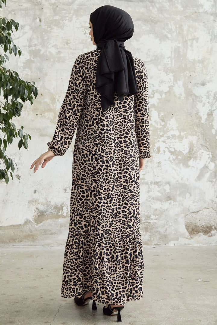 MDS Women 2291 Patterned Viscose Loose Dress - Brown - Rijswijk
