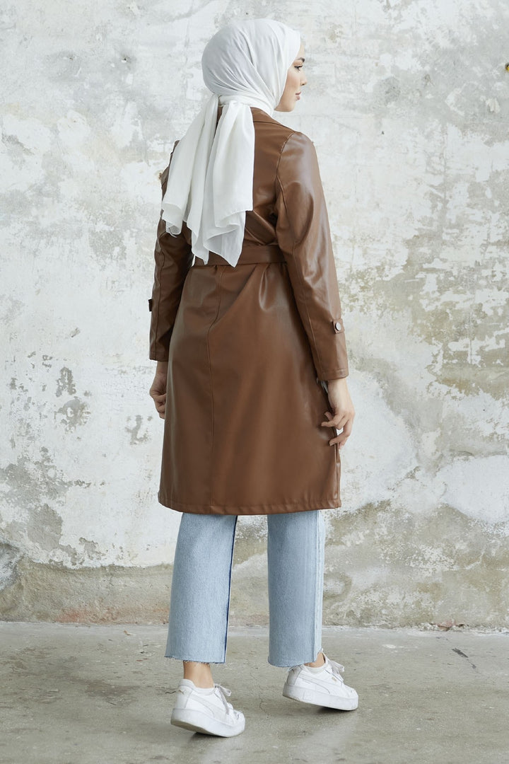 MDS Women Darina Belted Leather Trench Coat - Tan - Trieste