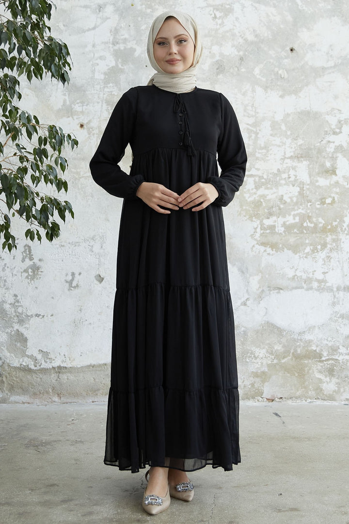 MDS Women Lace-Up Yoryo Chiffon Dress - Black - Vila Real