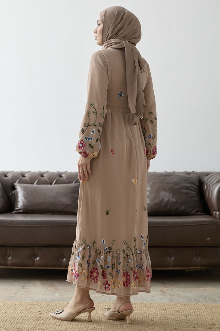MDS Women Flowers Daisy Chiffon Dress - Beige - Kortrijk
