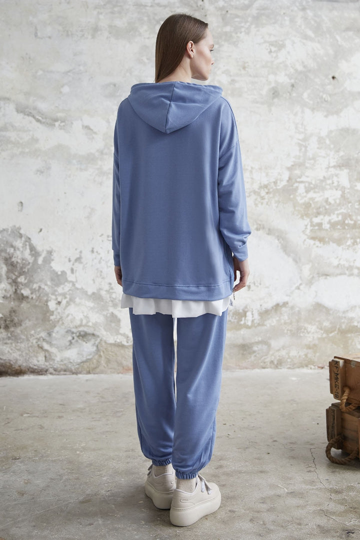 MDS Women Losya Sides Zippered Hooded Two-Piece Set - Blue - Tlacotepec